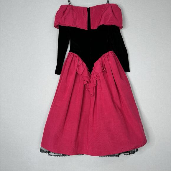 Vintage Scott McClintock Women Dress 6 Pink Velvet Taffeta Midi Off Shoulder 80s - Picture 9 of 14